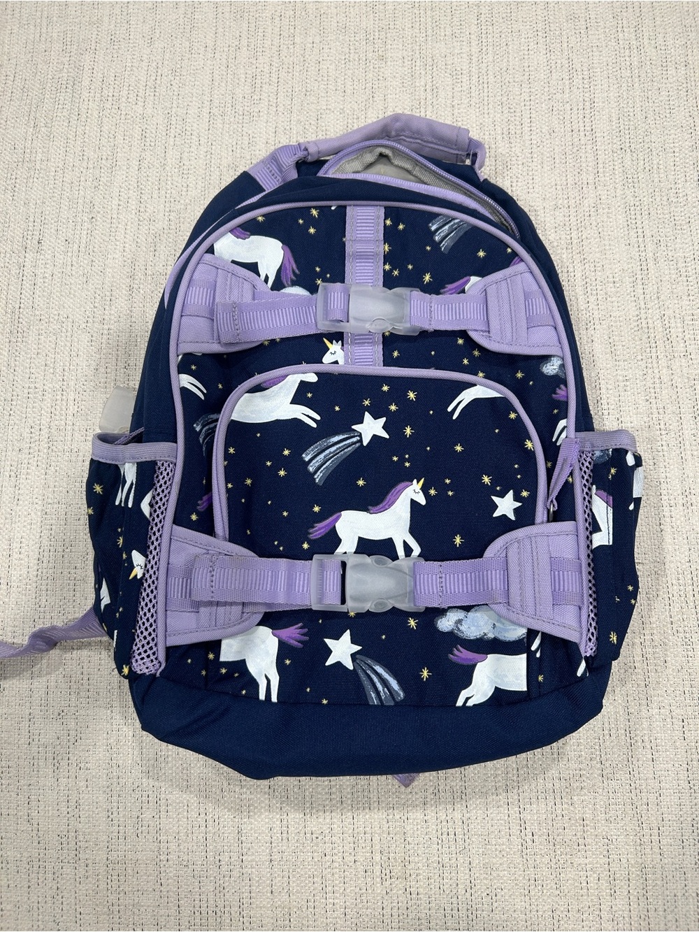 Mini Size Pottery Barn Kids Navy and Lilac Unicorn Backpack
